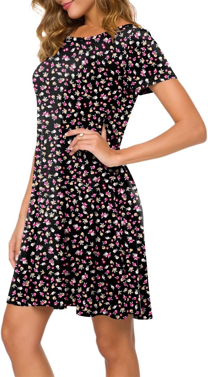 POPYOUNG 2025 Women's Summer Casual T-Shirt Dresses Crew Neck Beach Cover Up Sun Dress