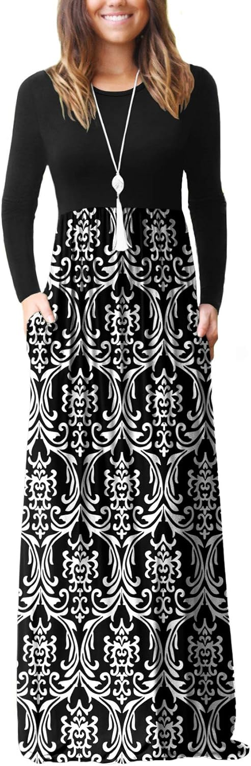 VIISHOW Women's Long Sleeve Loose Plain Maxi Dresses Casual Long Dresses with Pockets