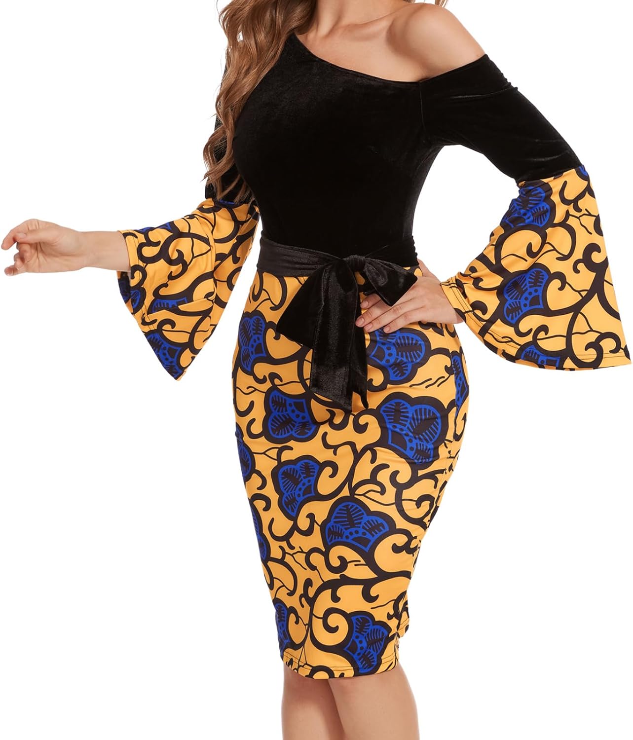 Church Dress for Women Flared Sleeve Midi Pencil Dress Elegant Teacher Office Business Wear to Work Dresses