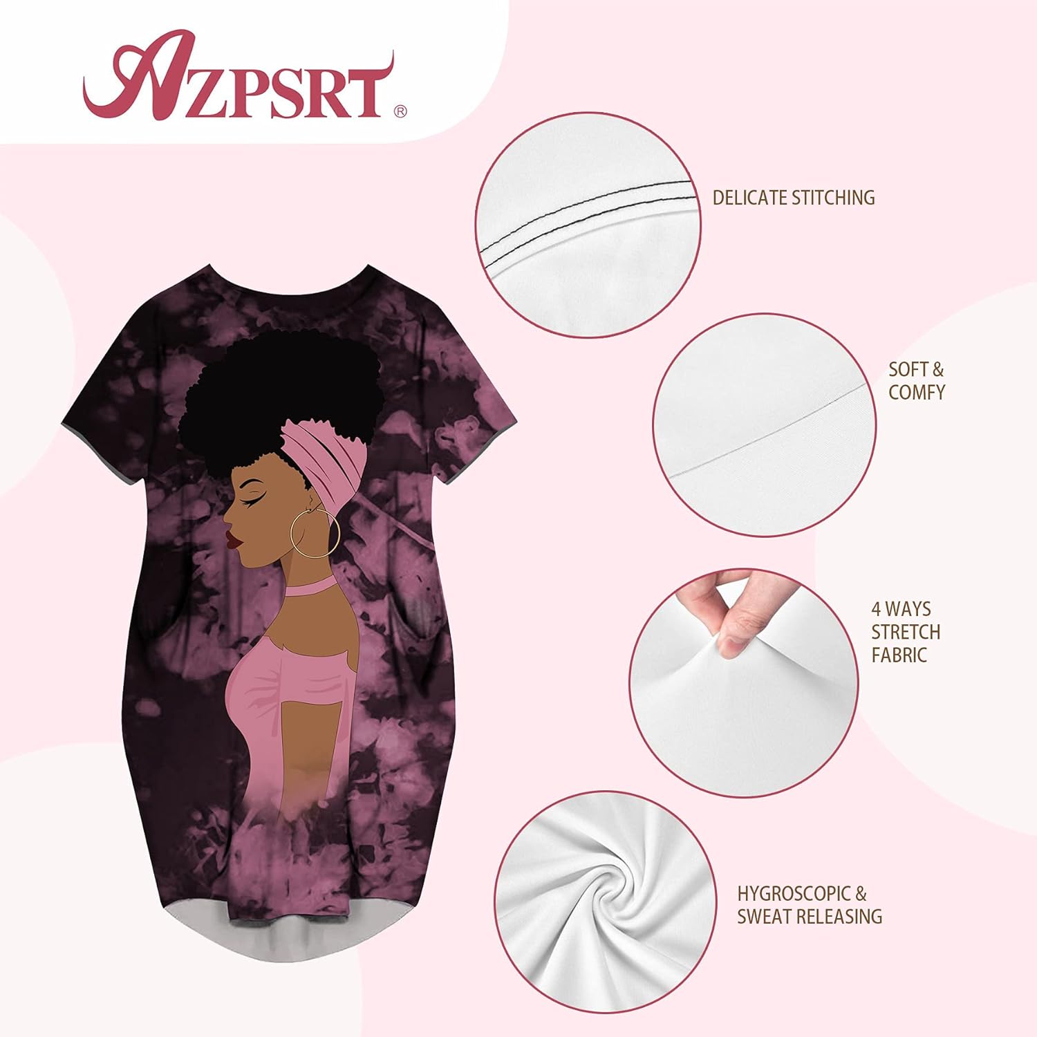 AZPSRT Fashion Women's African American Art Print Dress Casual Loose Dresses