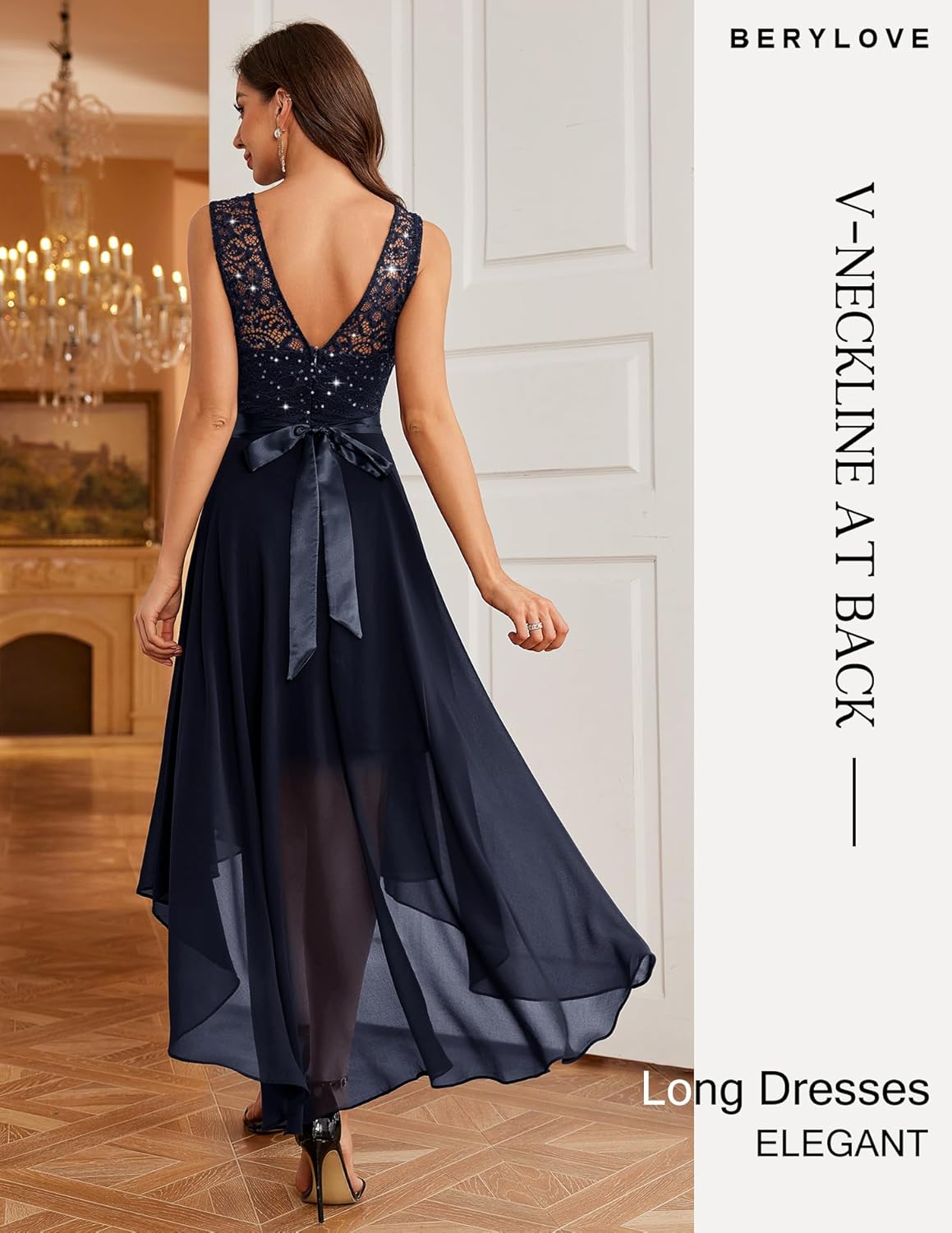 BeryLove Cocktail Prom Dresses 2025 Formal Wedding Guest Dresses Sleeveless Lace High Low Homecoming Dress