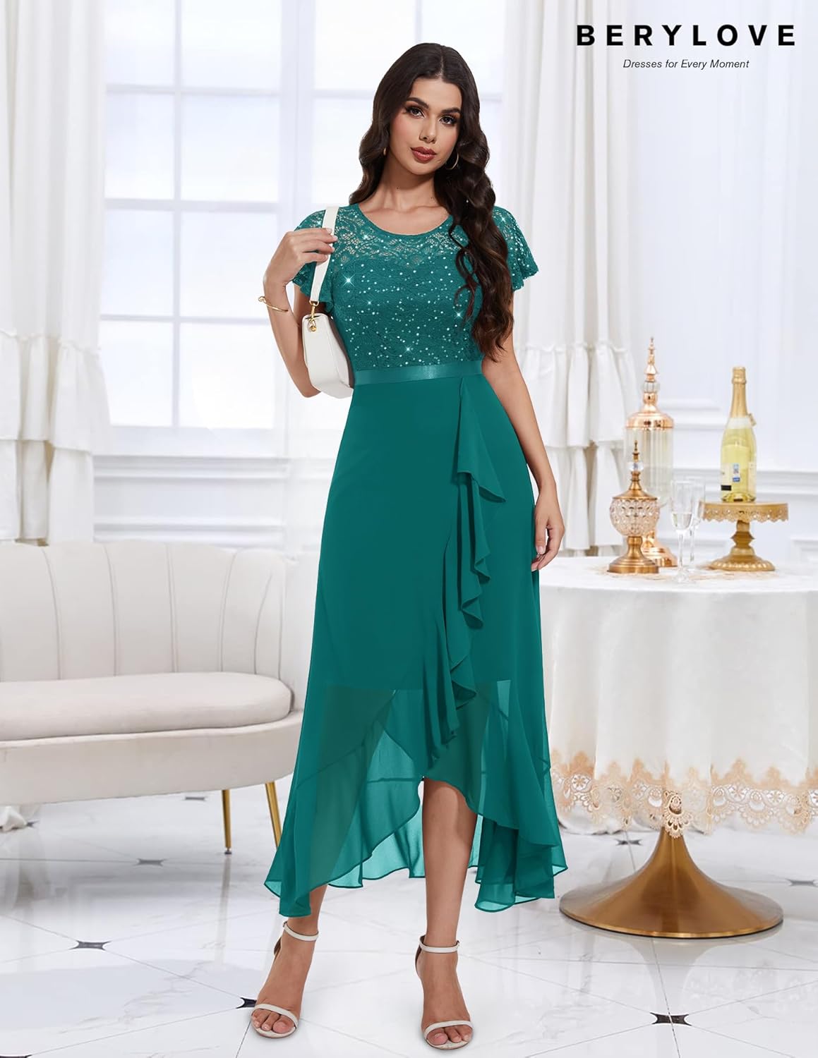 BeryLove Formal Dresses for Women 2025 Wedding Guest with Slit Cocktail Elegant Lace Long Prom Dress