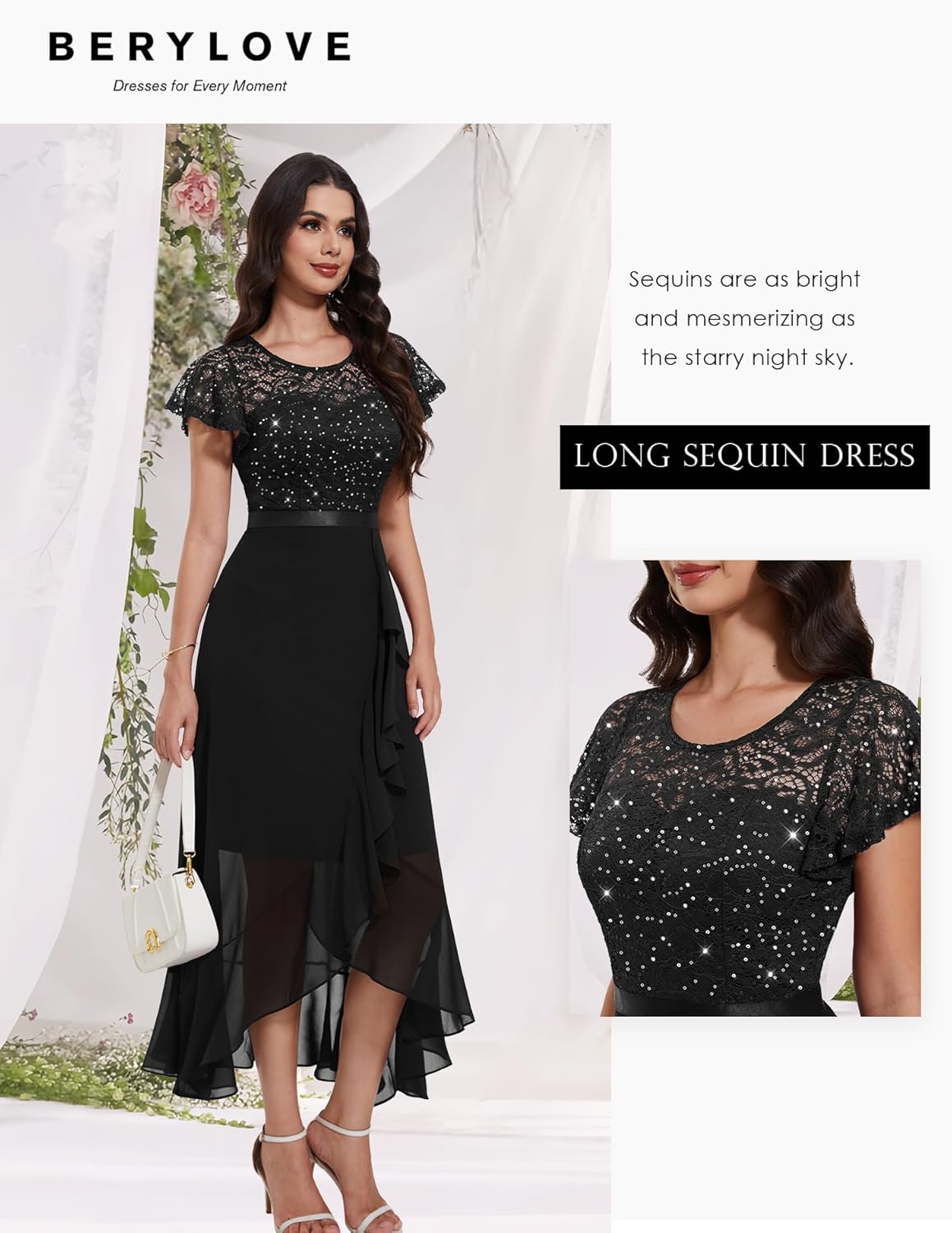BeryLove Formal Dresses for Women 2025 Wedding Guest with Slit Cocktail Elegant Lace Long Prom Dress