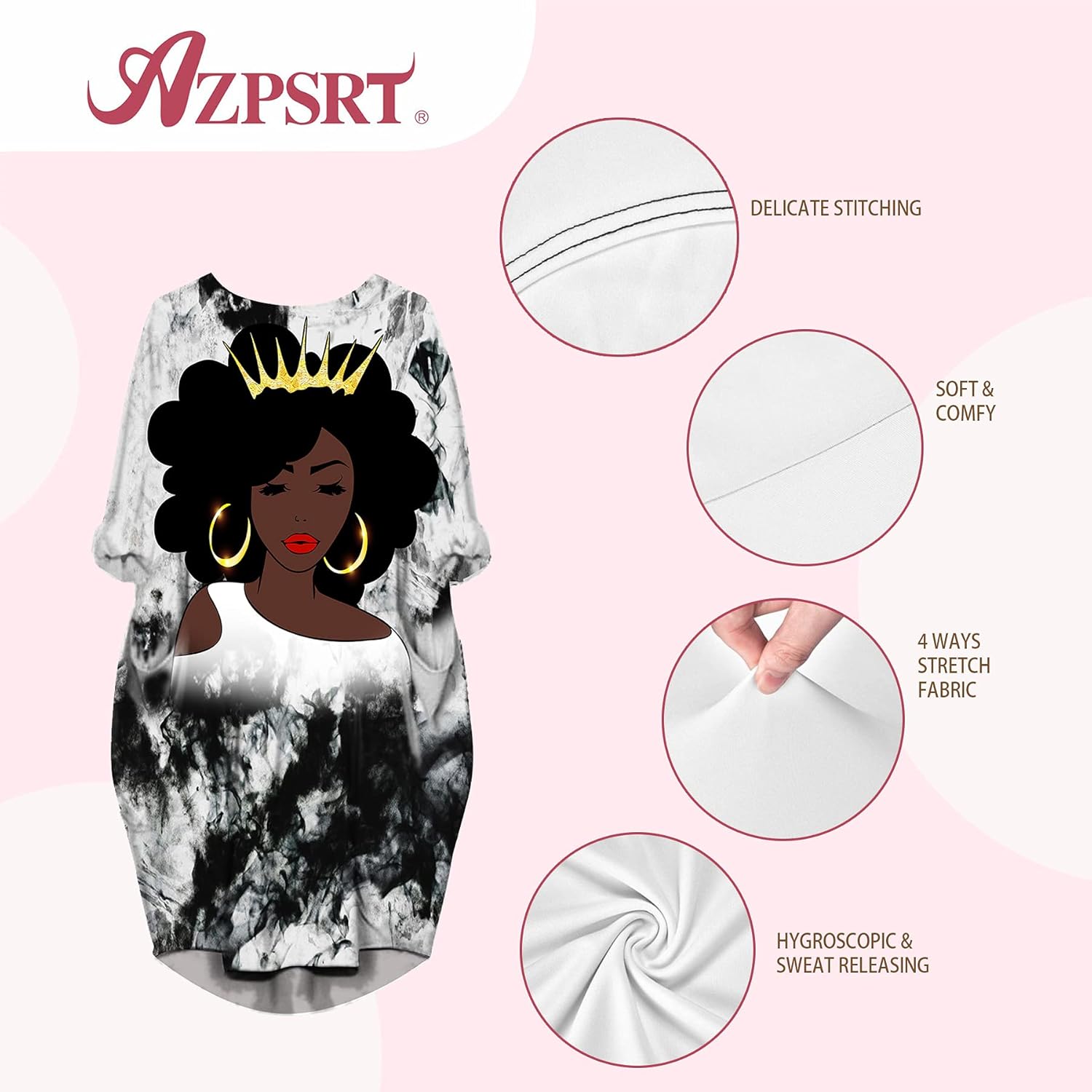 AZPSRT Fashion Women's African American Art Print Dress Casual Loose Dresses