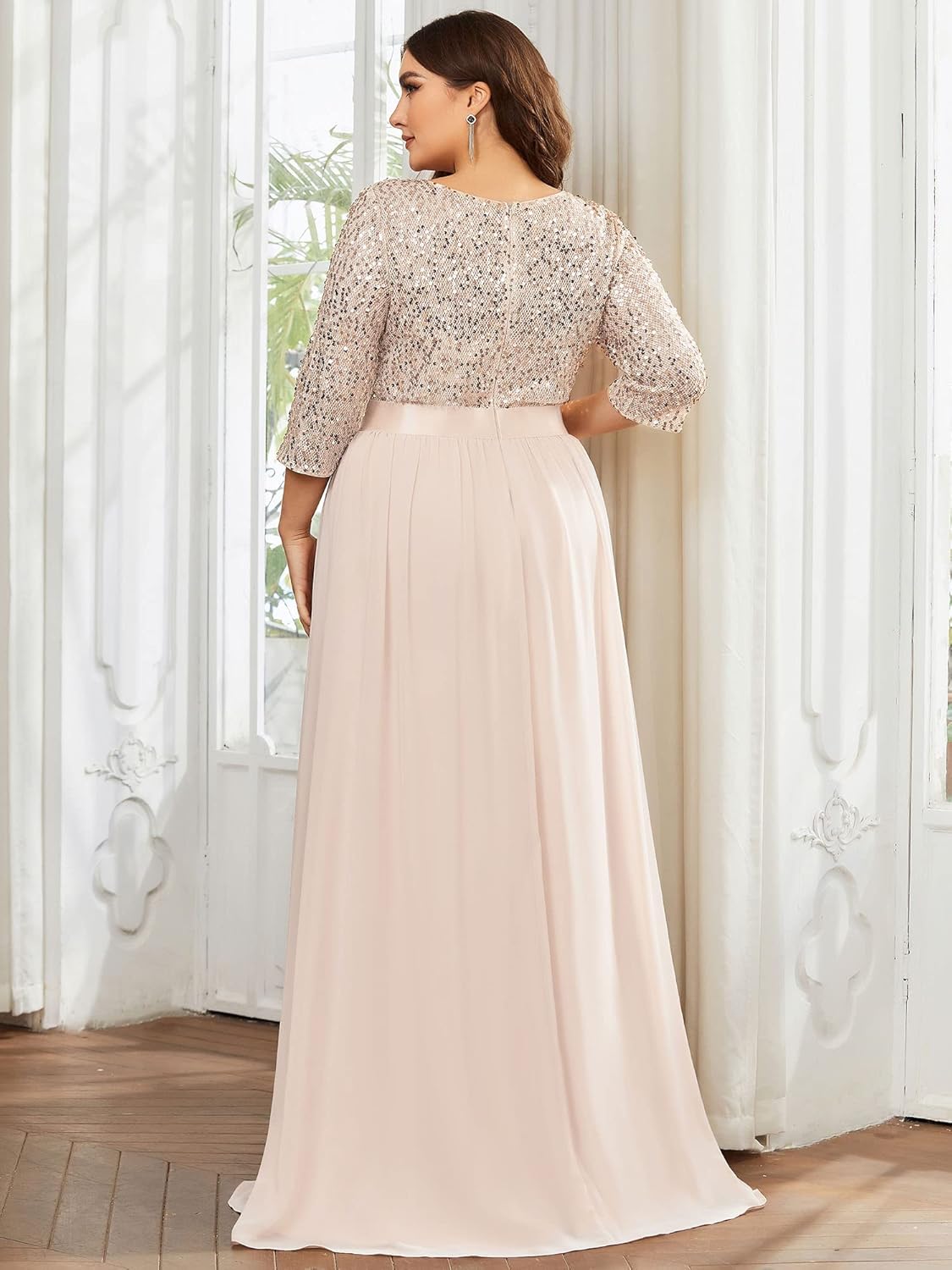 Ever-Pretty Women's Round Neck Maxi Dresses Sequin Plus Size Formal Dresses for Women 0683-PZ