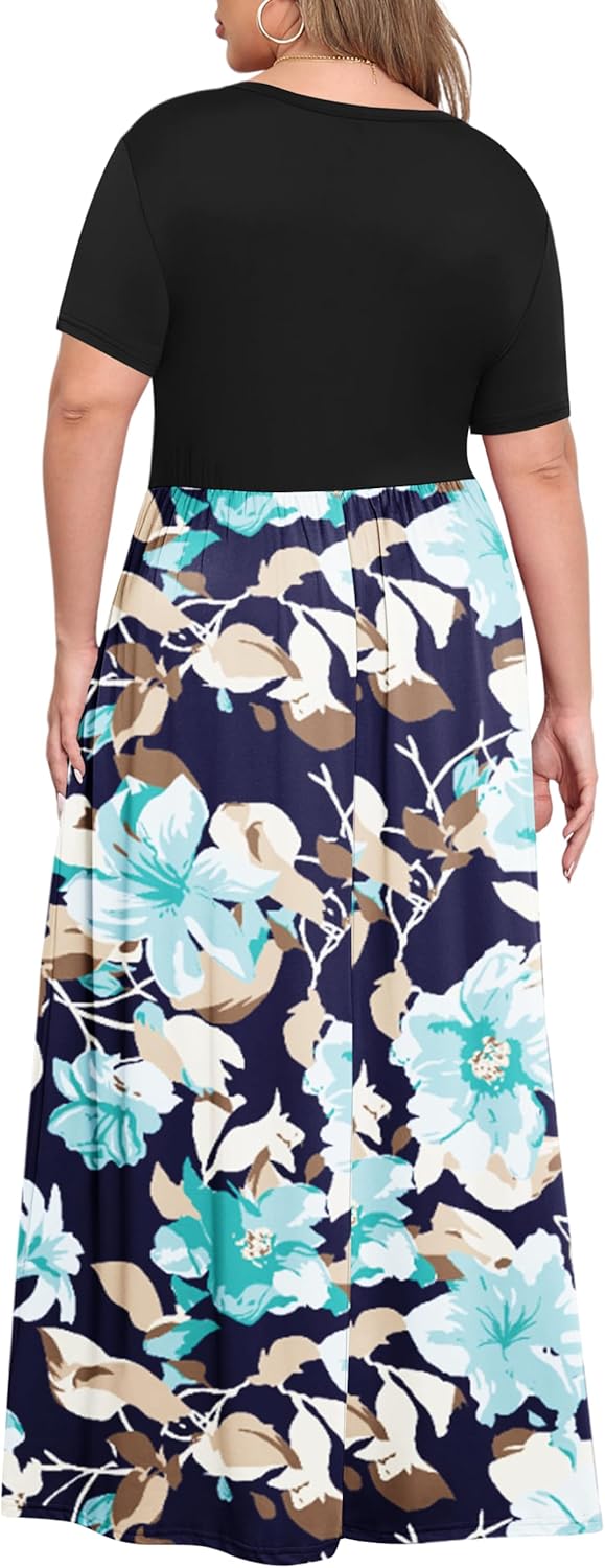 KARALIN Women’s Plus Size Maxi Dresses for Curvy Women Summer Casual Short Sleeve 2025 Long Dress 14W-26W