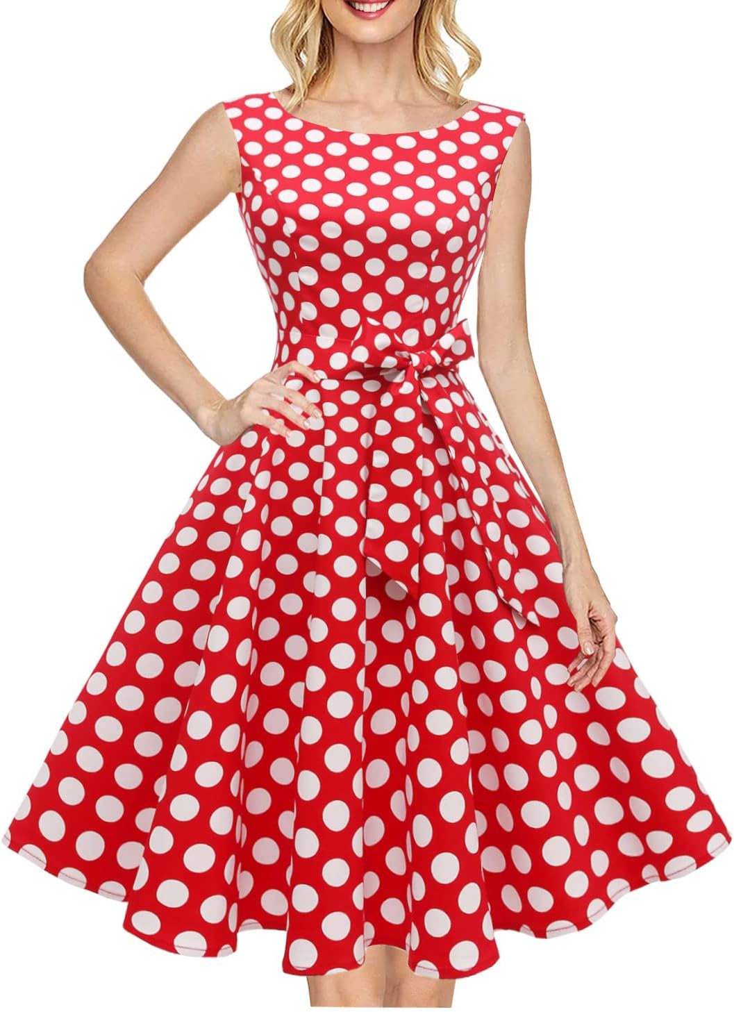 Hanpceirs Women's Boatneck Sleeveless Swing Vintage 1950s Cocktail Dress New