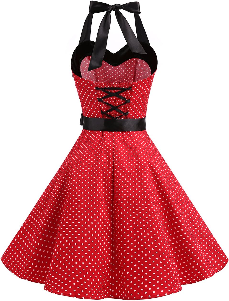 DRESSTELLS Women's Vintage 1950s Cocktail Party Dress Retro Wedding Guest Halter Rockabilly Swing Dresses