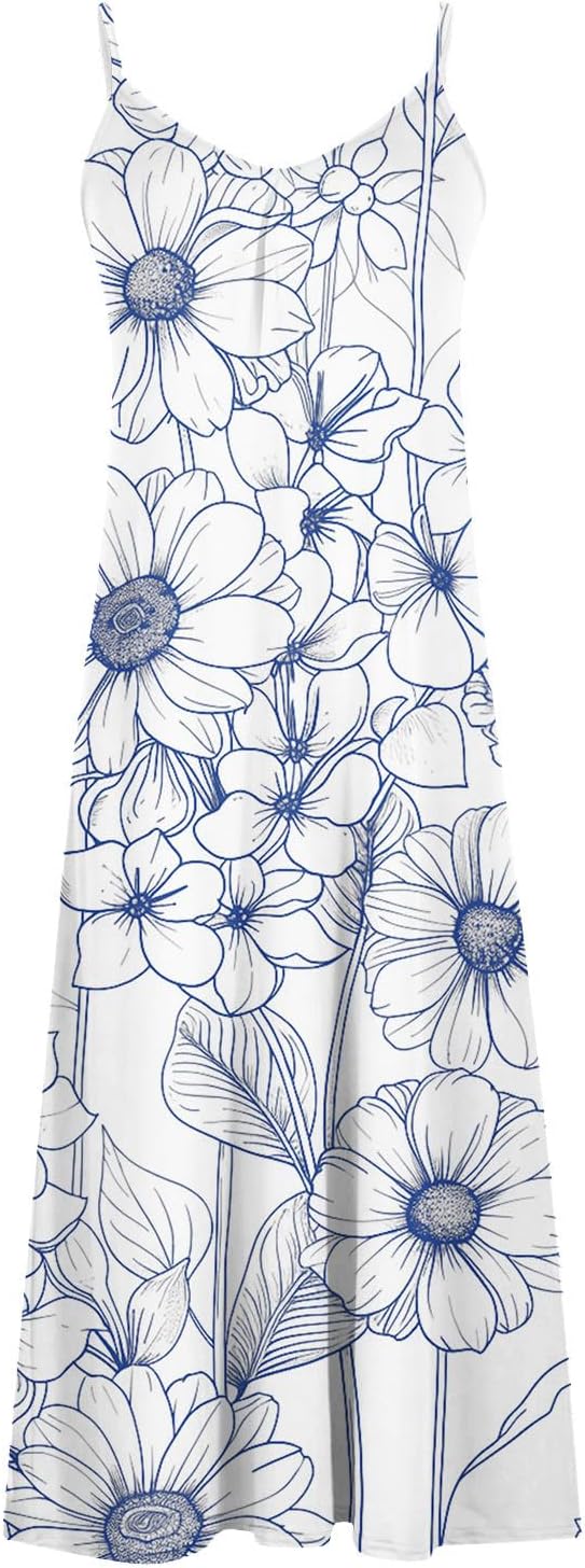 Womens Floral Maxi Dresses Spaghetti Strap Casual Summer Long Dress Vneck Flowy Boho Beach Sundress Vacation Outfits