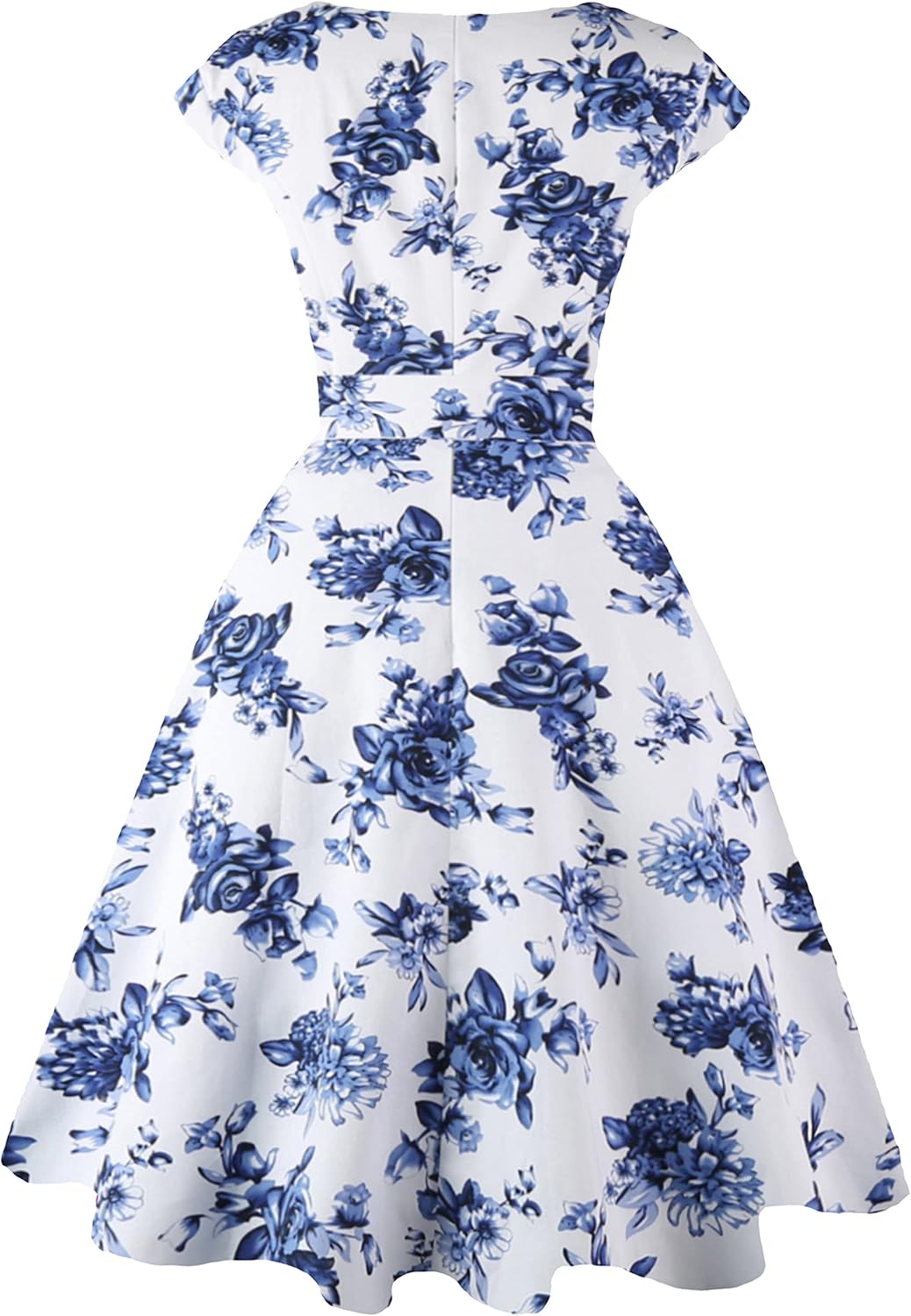 PUKAVT Women's 1950 Boatneck Cap Sleeve Vintage Swing Cocktail Party Dress with Pockets