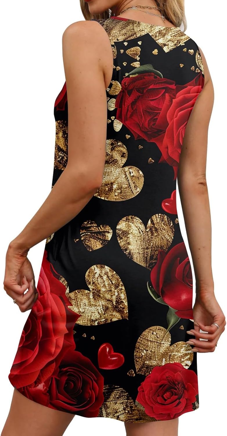 Women's Casual Sundress with Pockets Summer Boho Beach Dress,Holiday Hresses for Woment-Shirts Dress U Neck Loose Tank