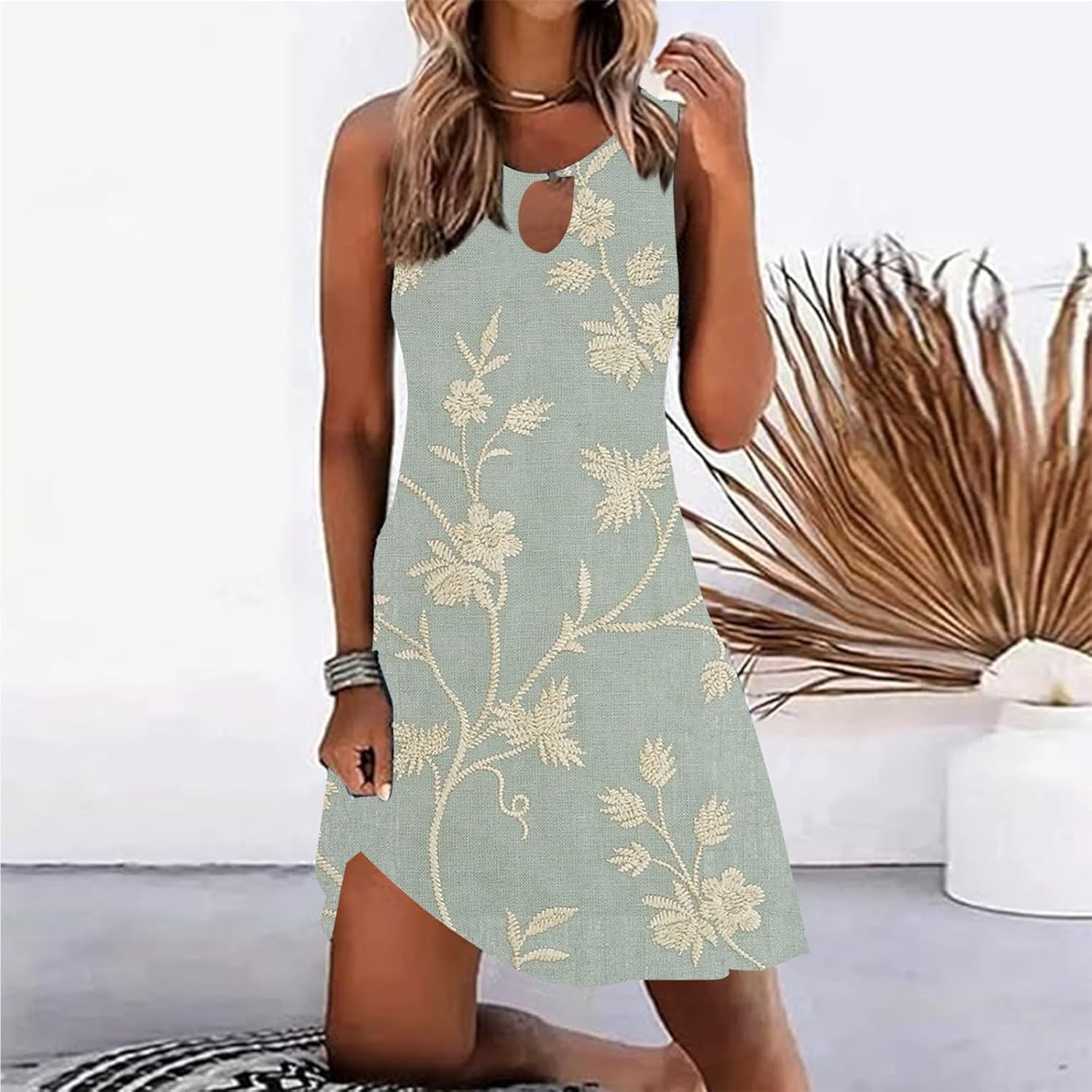Summer Dresses for Women 2025 Vacation Beach Casual Vintage Midi Sundresses Sexy Sleeveless V Neck Boho Tank Dress