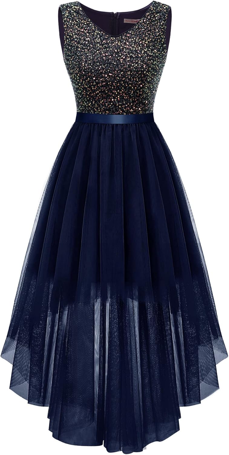 BeryLove Cocktail Prom Dresses 2025 Formal Wedding Guest Dresses Sleeveless Lace High Low Homecoming Dress