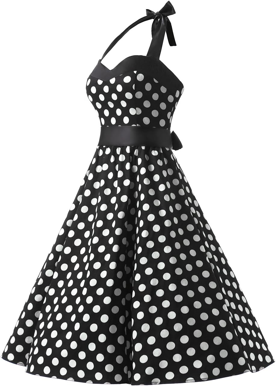 DRESSTELLS Women's Vintage 1950s Cocktail Party Dress Retro Wedding Guest Halter Rockabilly Swing Dresses