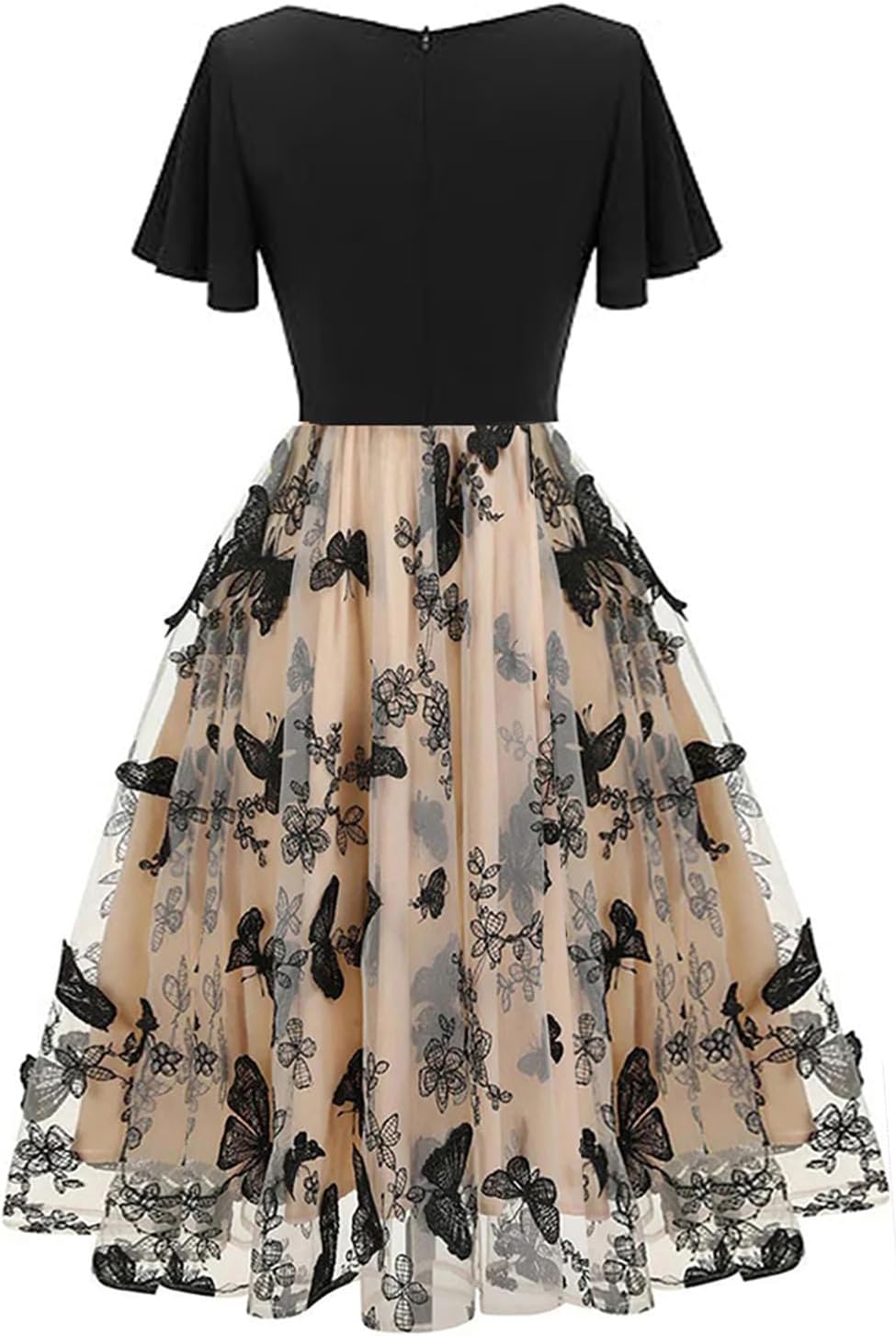 HGps8w Vintage Cocktail Dress for Women, Elegant Butterfly Embroidered Lace V Neck Sleeveless A-Line Party Swing Dresses