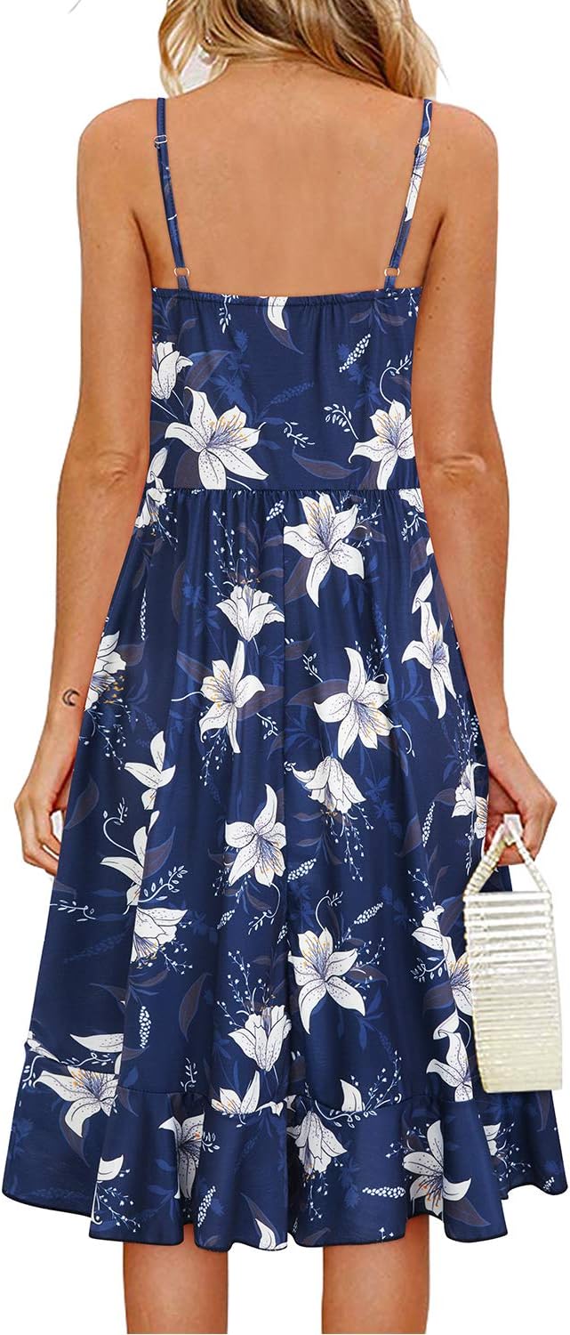 ULTRANICE Womens Summer Dresses Floral V Neck Ruffled Hem Spaghetti Spring Casual Beach Outfits Flowy Wrap Sun Dress