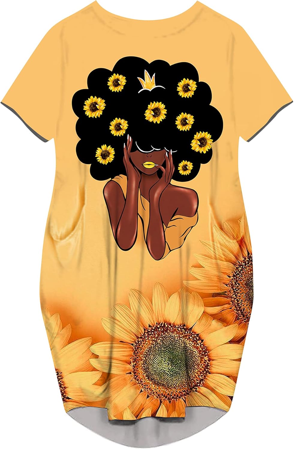 AZPSRT Fashion Women's African American Art Print Dress Casual Loose Dresses