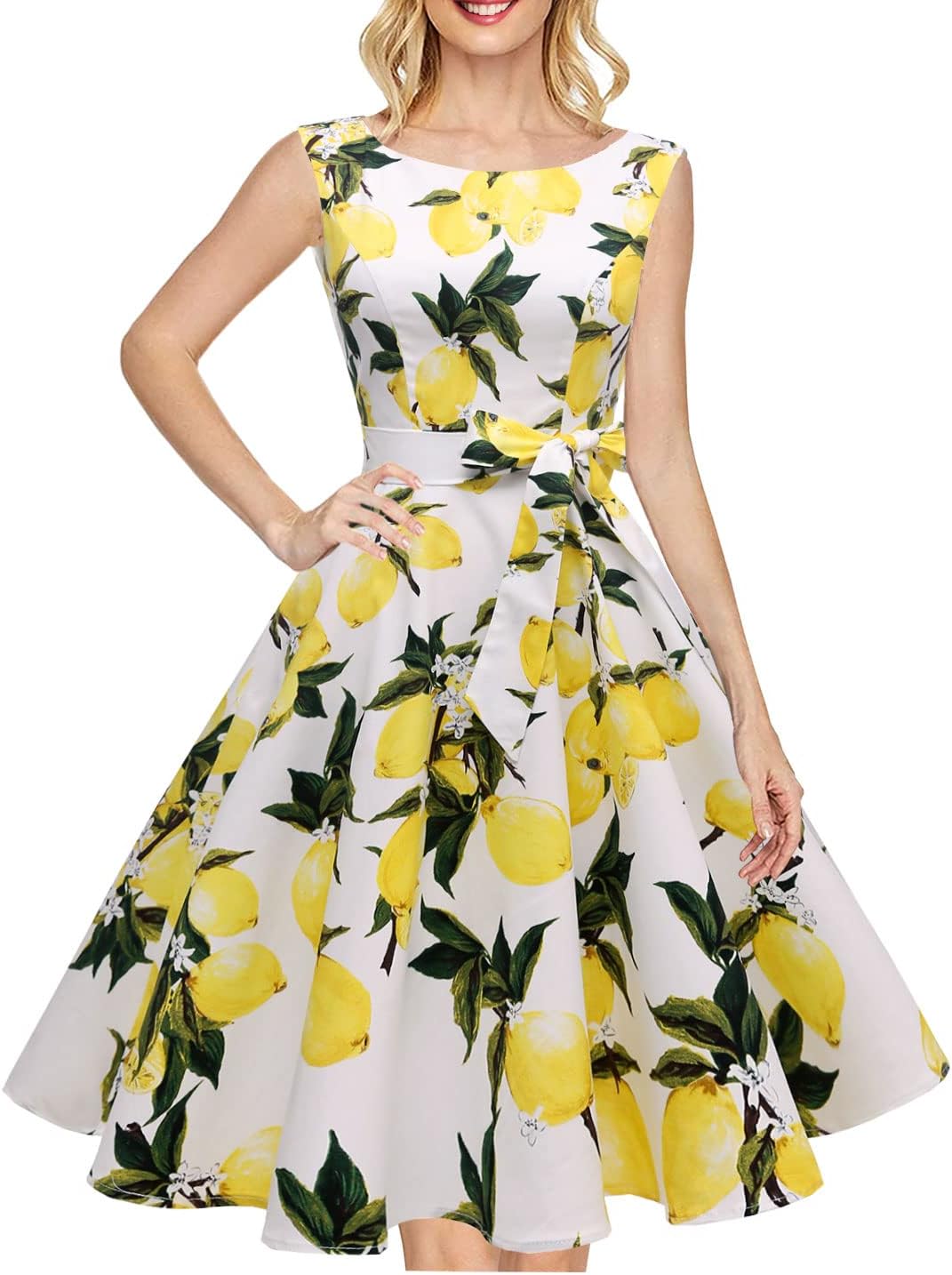 Hanpceirs Women's Boatneck Sleeveless Swing Vintage 1950s Cocktail Dress New