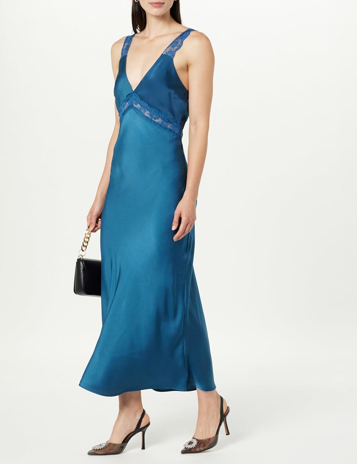 The Drop Women's Valentina Lace-Trimmed Slip Dress Insignia Blue, S