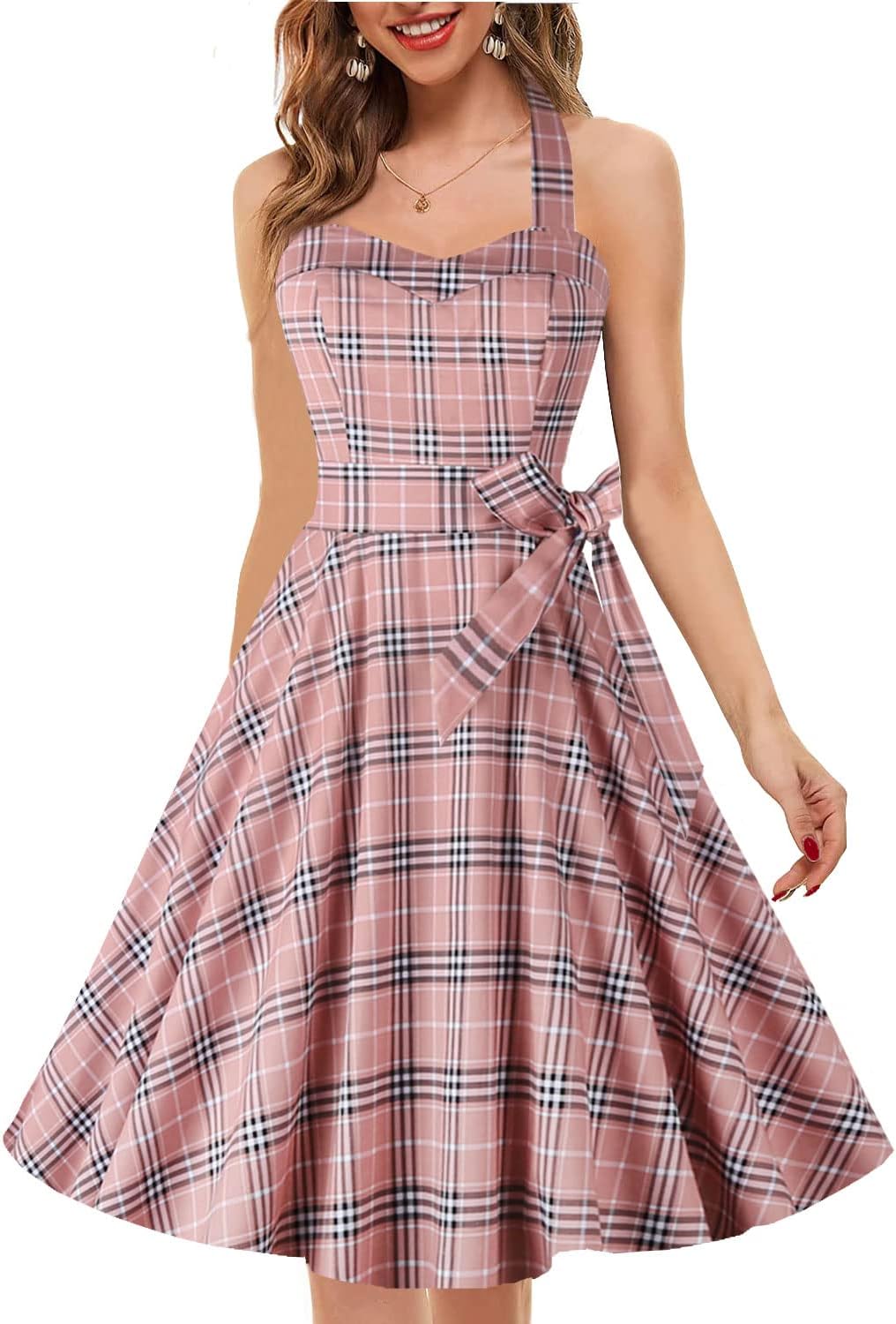 Topdress Women'sVintage Polka Audrey Dress 1950s Halter Retro Cocktail Dress