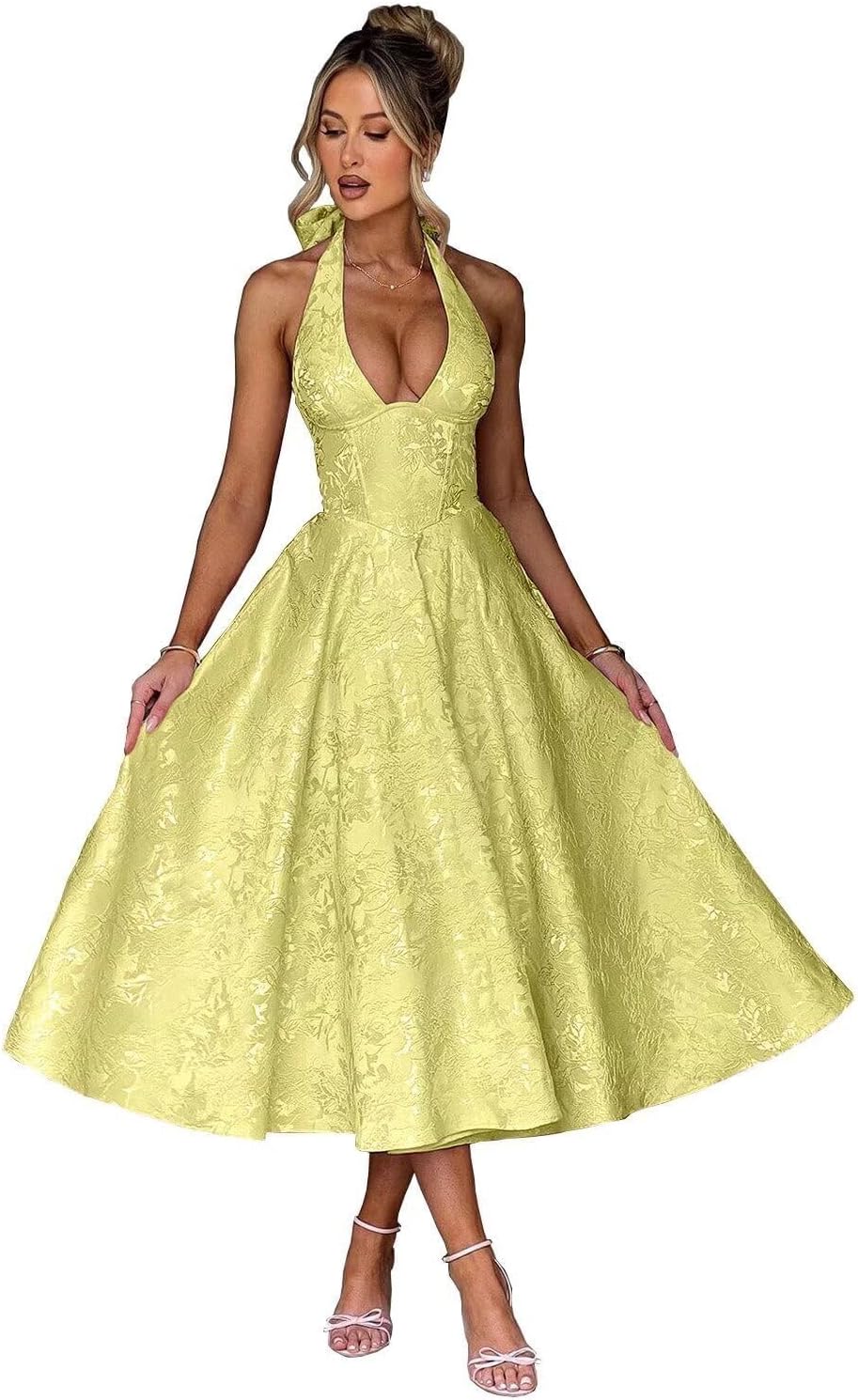 Bow Tea Length Prom Dress for Women Embroidery Satin Evening Party Gown A Line Corset Cocktail Dress