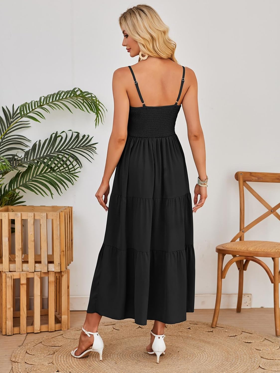 Dokuritu Women's Beach Crochet Lace Maxi Dress Solid Color Summer Vacation Spaghetti Strap Long Dress 2024