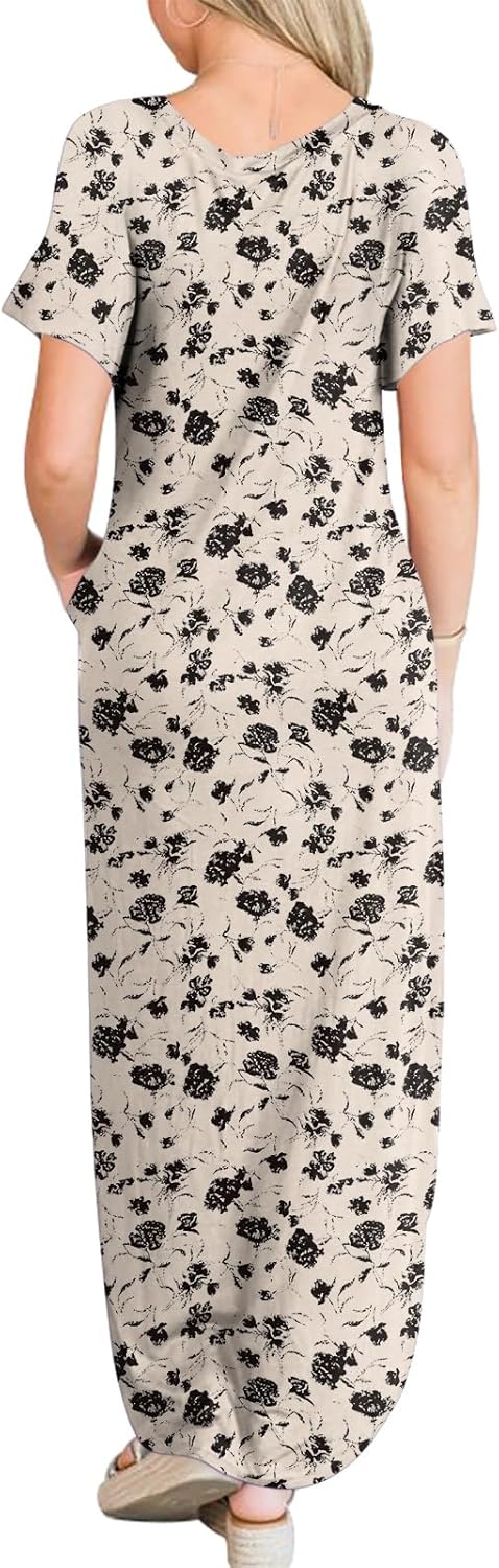 ANRABESS Women's Summer Casual Loose Short Sleeve Long T Shirt Dress Split Maxi Beach Sundress Travel Vacation Outfits