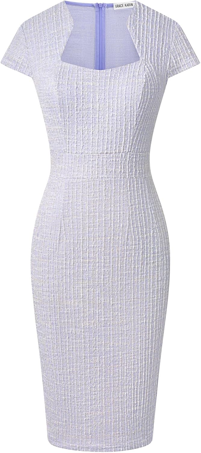 GRACE KARIN Women's Gorgeous Pencil Dress Cap Sleeve Tweed Pencil Dress for Work