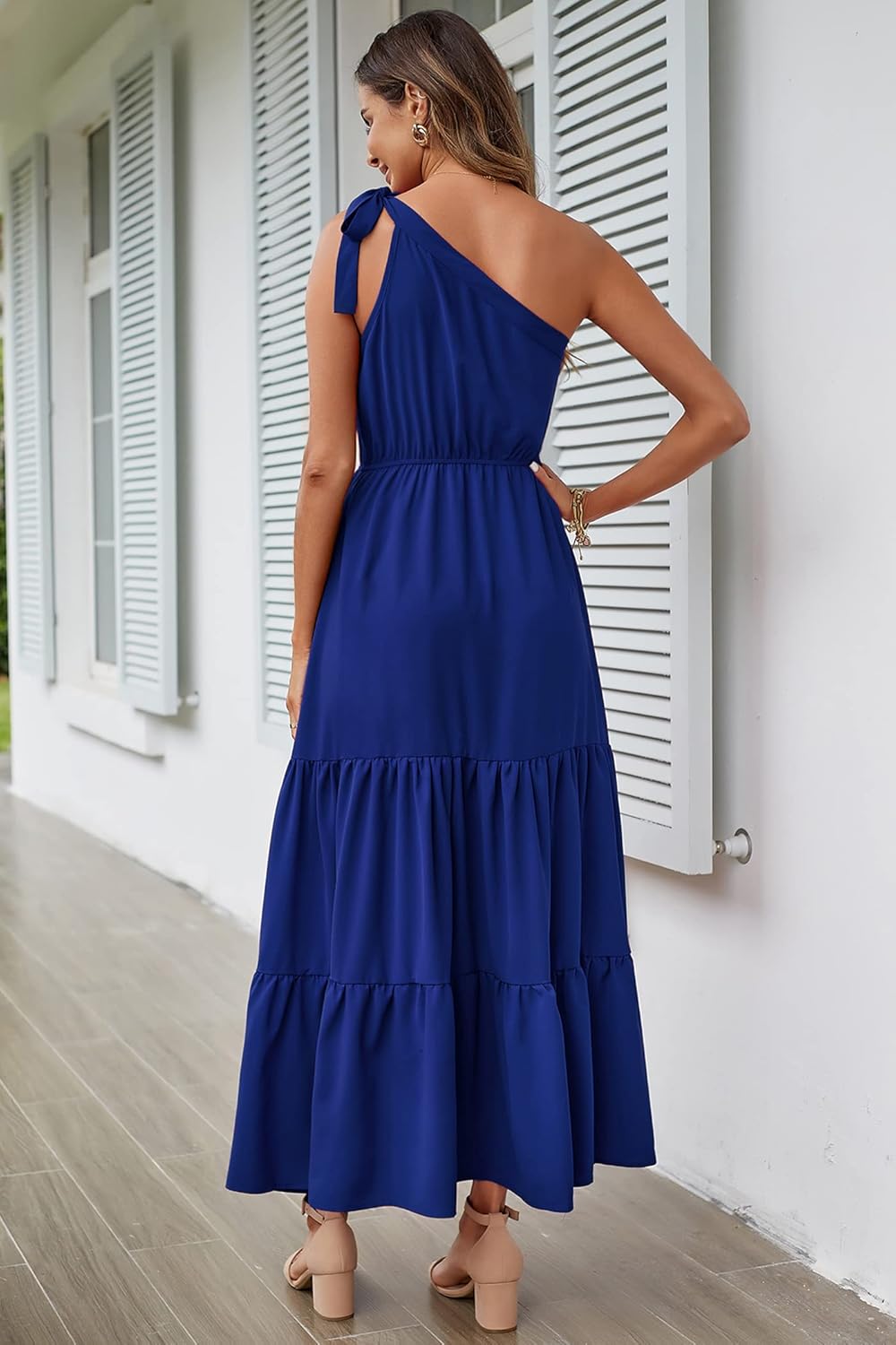 PRETTYGARDEN Women's Summer Floral Maxi Dress Knot One Shoulder Sleeveless Ruffle Flowy Boho Beach Wedding Guest Dresses