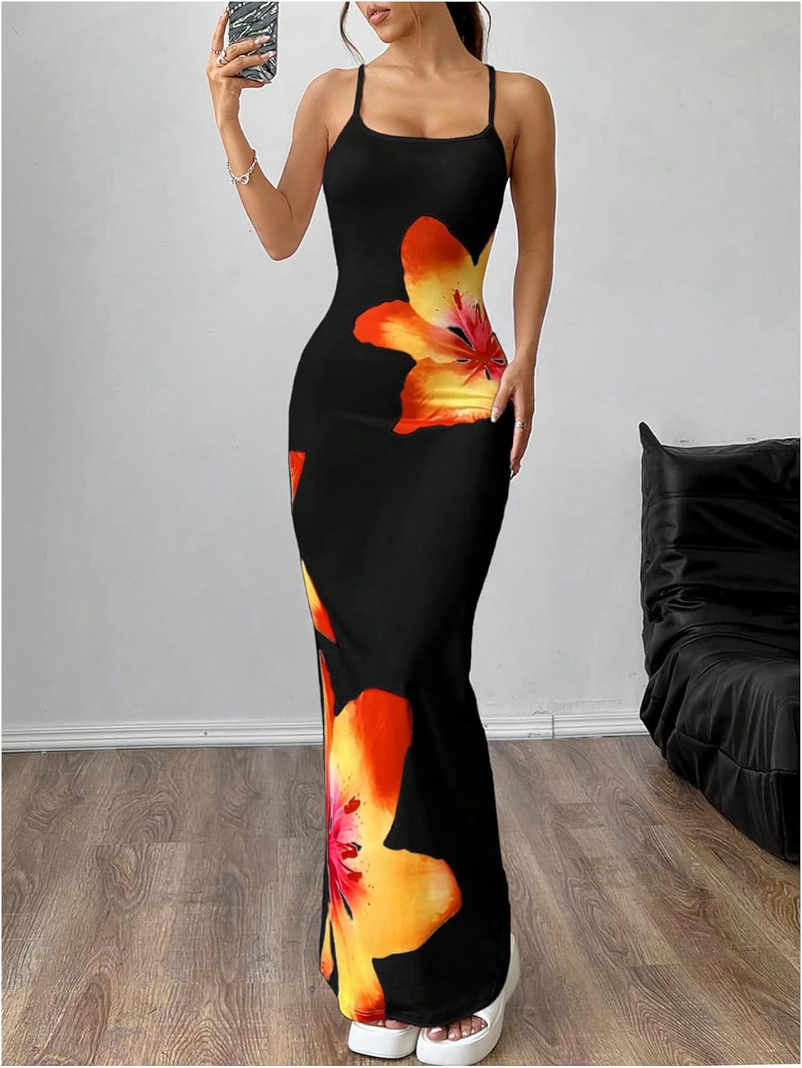 Verdusa Women's Floral Sun Maxi Bodycon Dresse Summer Starfish Dress White