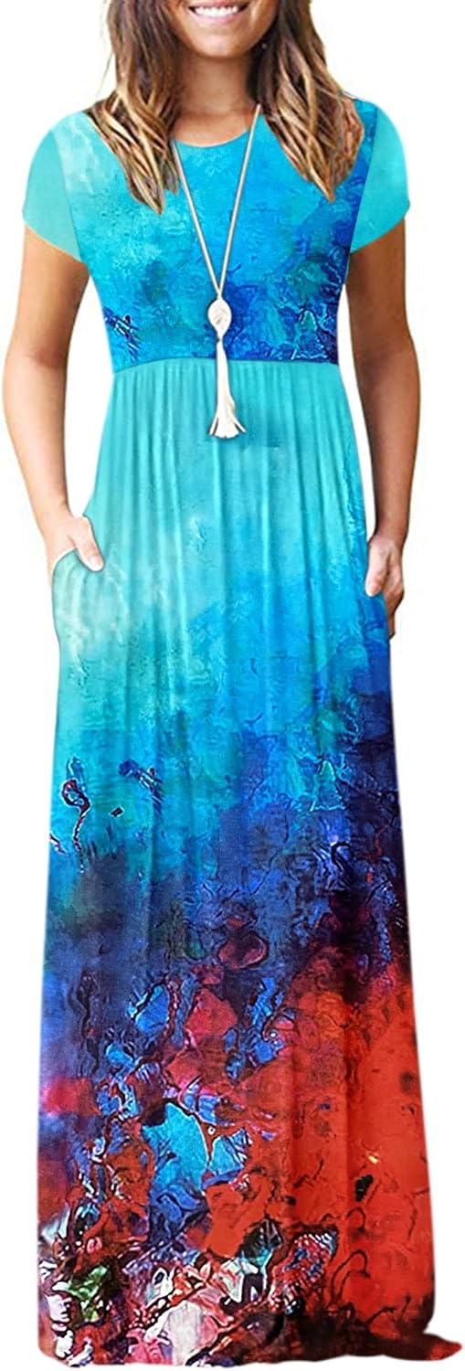 AUSELILY Women's Short Sleeve Loose Plain Casual Long Maxi Dresses for Women 2025