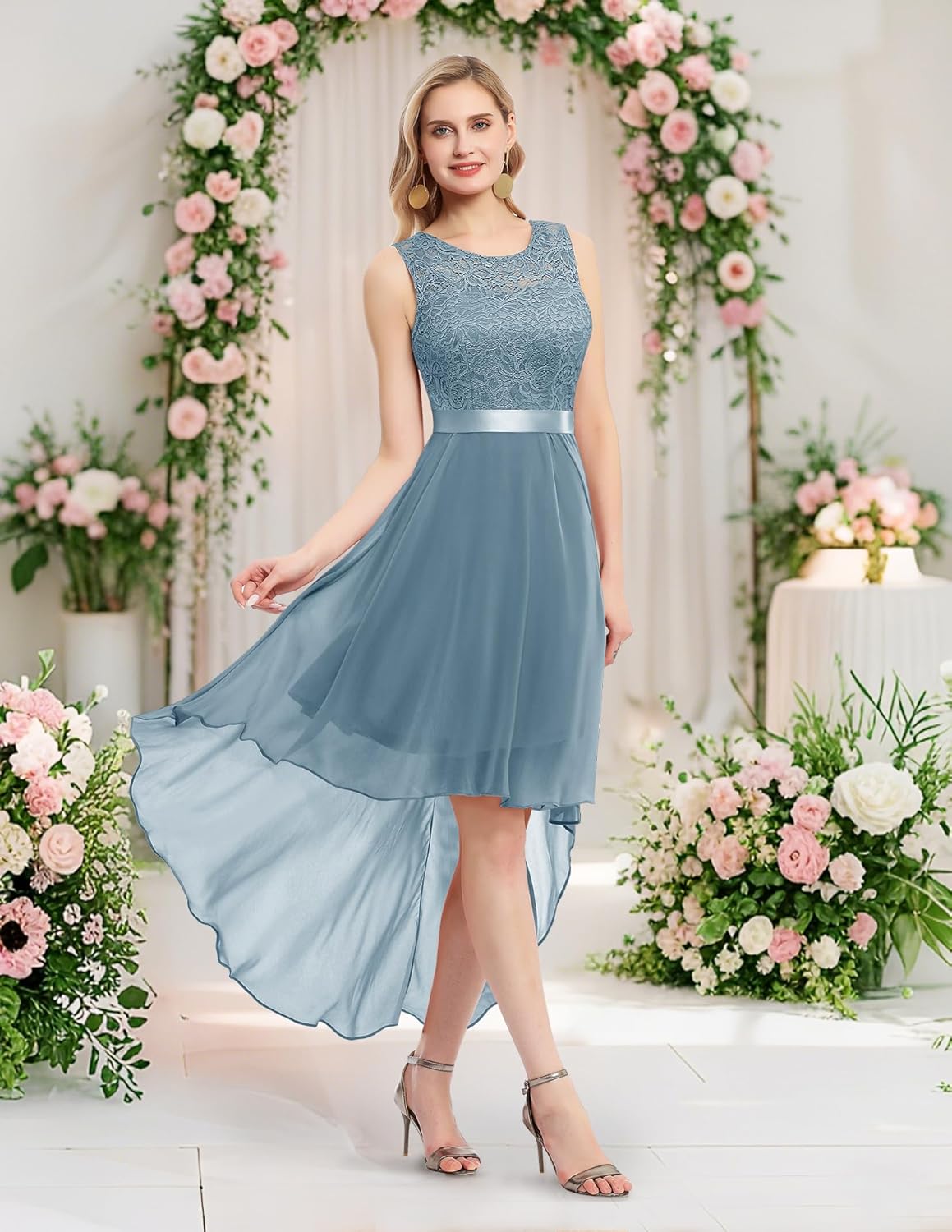 BeryLove Cocktail Prom Dresses 2025 Formal Wedding Guest Dresses Sleeveless Lace High Low Homecoming Dress