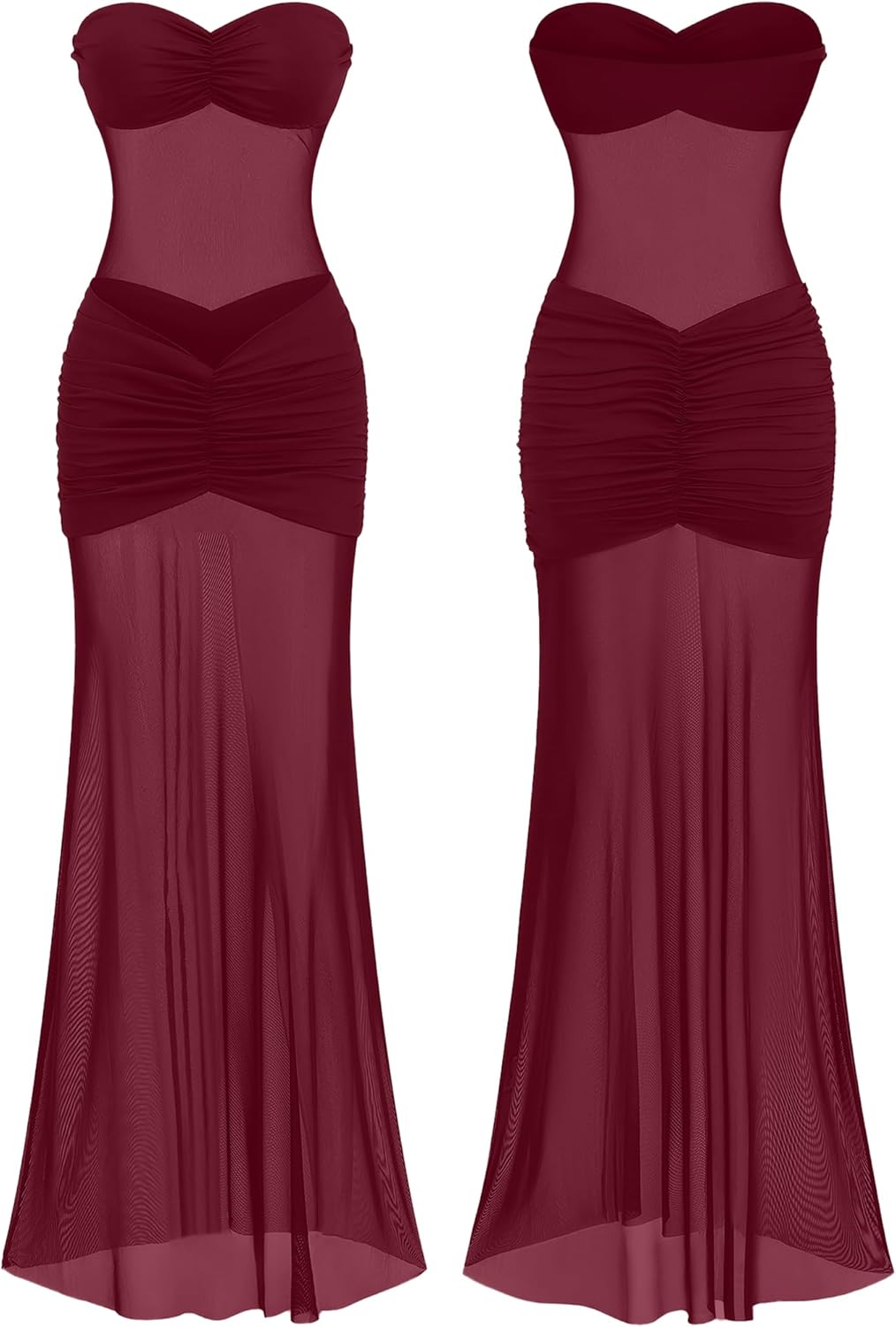 Women’s See Through Mesh Maxi Dress Sweatheart Neck Patchwork Slim Fit Night Out Seaside Long Dresses