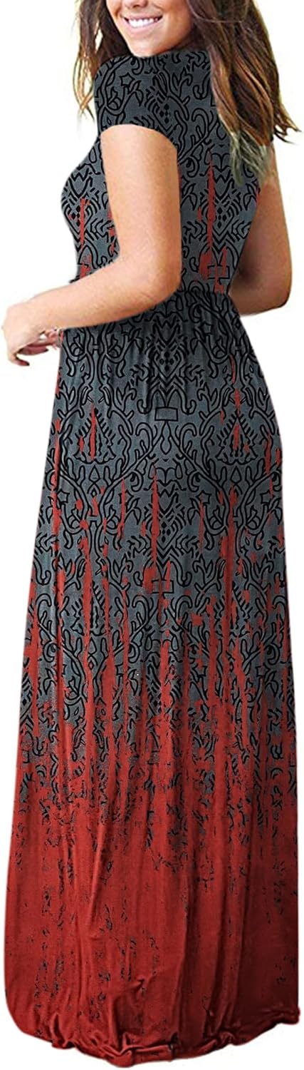 AUSELILY Women's Short Sleeve Loose Plain Casual Long Maxi Dresses for Women 2025