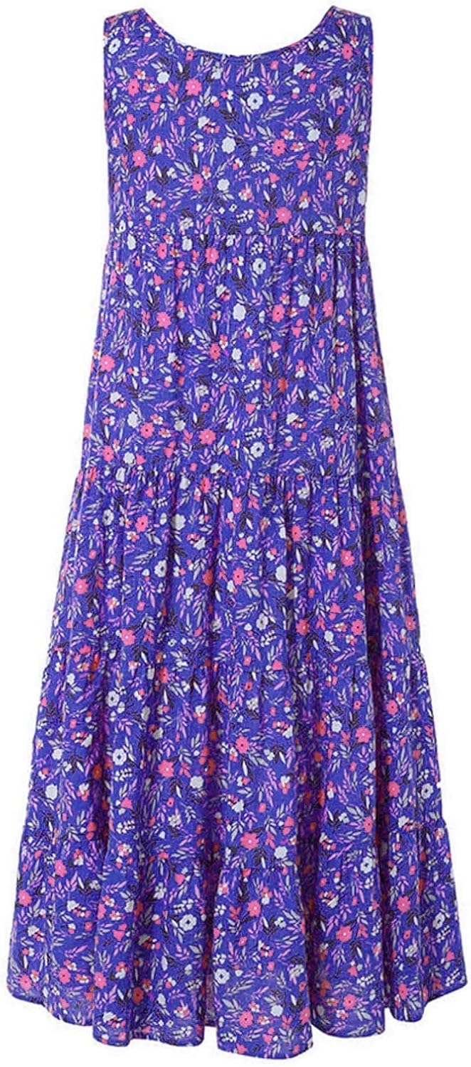 Ceboyel Women Boho Floral Maxi Dresses Flowy Tank Dress Sleeveless Smocked Sundresses Trendy Casual Beach Long Sun Dress