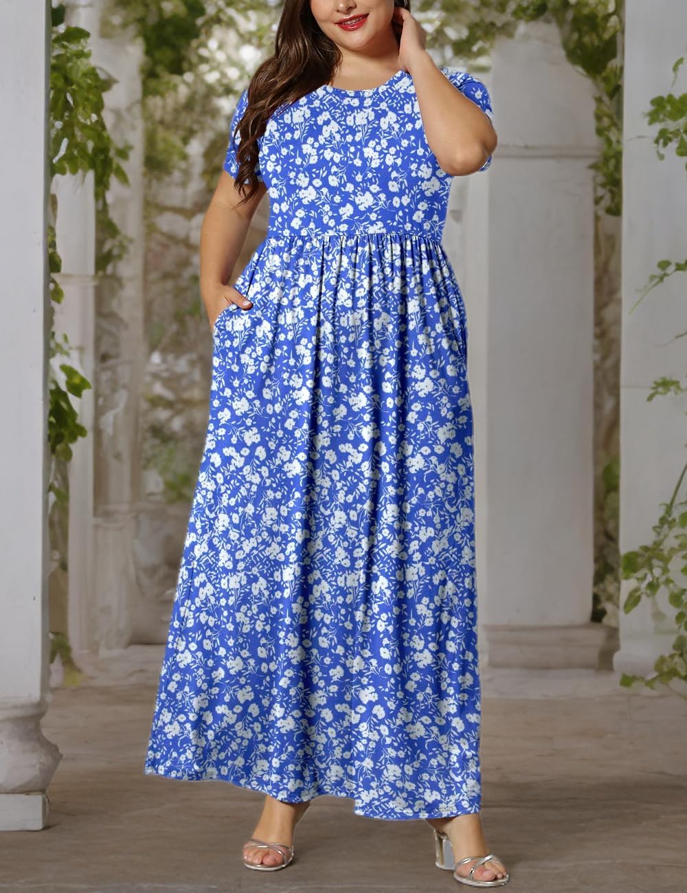 KARALIN Women’s Plus Size Maxi Dresses for Curvy Women Summer Casual Short Sleeve 2025 Long Dress 14W-26W