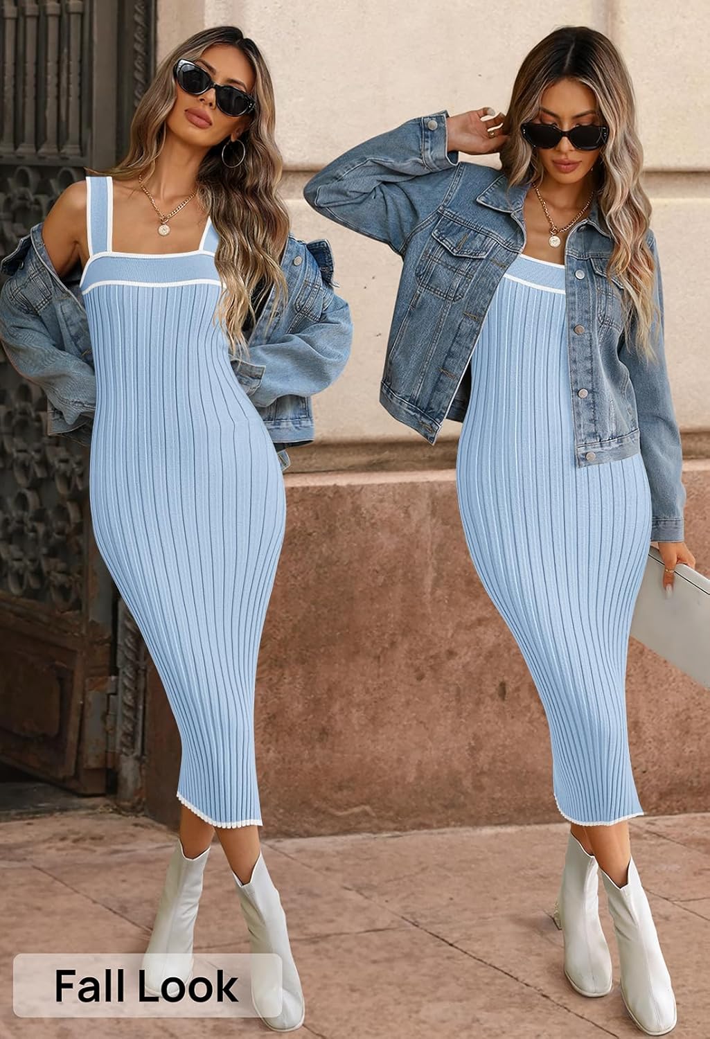 MEROKEETY Women's 2025 Summer Spring Bodycon Midi Dress Vacation Sleeveless Ribbed Knit Striped Party Sweater Dresses