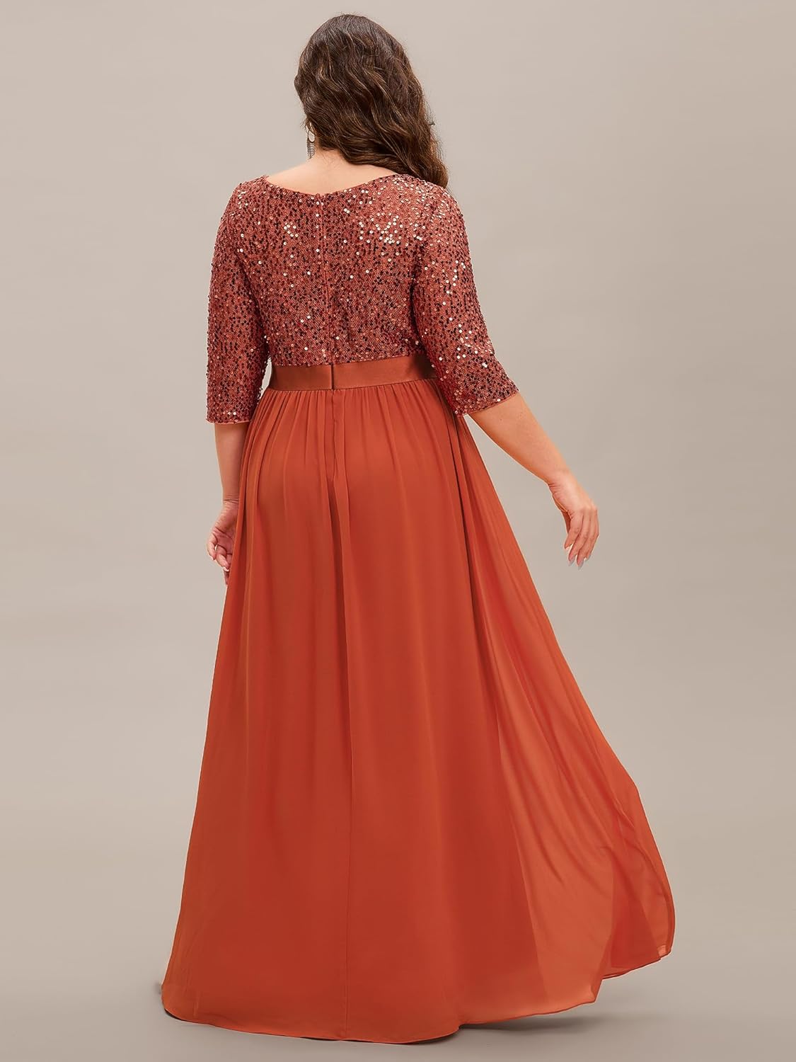 Ever-Pretty Women's Round Neck Maxi Dresses Sequin Plus Size Formal Dresses for Women 0683-PZ