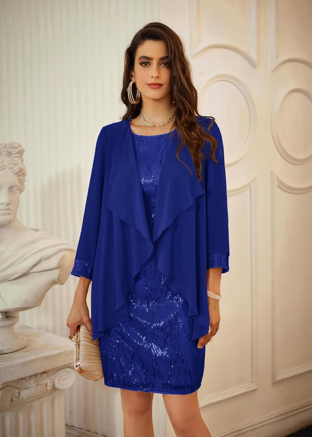 GRACE KARIN Sequin Dress for Women Knee Length Mother of the Bride Dresses Formal Dress Two Piece Dress with Chiffon Jacket