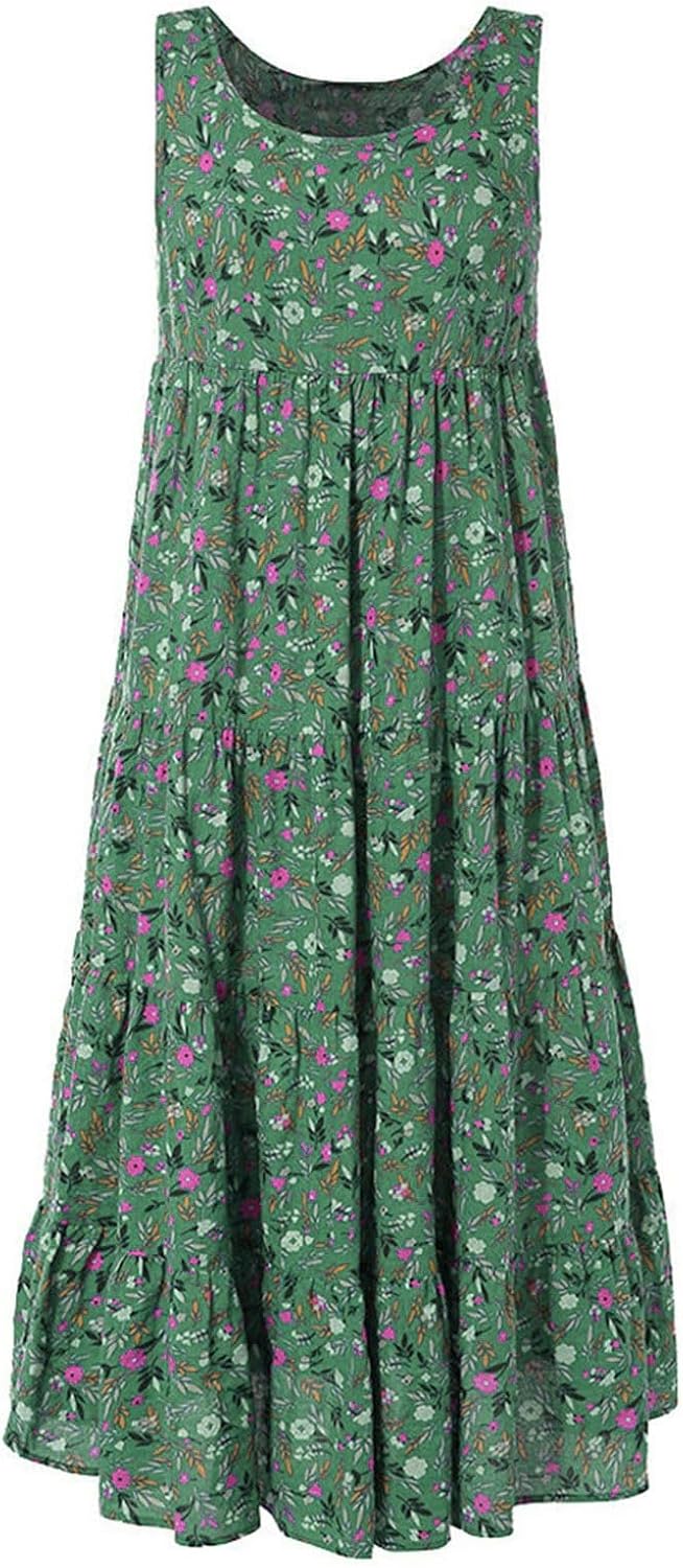 Ceboyel Women Boho Floral Maxi Dresses Flowy Tank Dress Sleeveless Smocked Sundresses Trendy Casual Beach Long Sun Dress