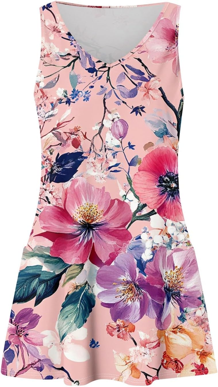 NBXNZWF Women Summer Casual Dress 2025 Casual Loose Sleeveless V-Neck Sundresses A Line Tshirt Beach Dresses with Pockets