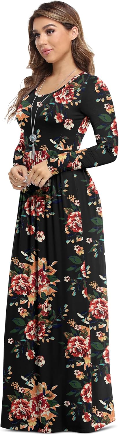 VIISHOW Women's Long Sleeve Loose Plain Maxi Dresses Casual Long Dresses with Pockets