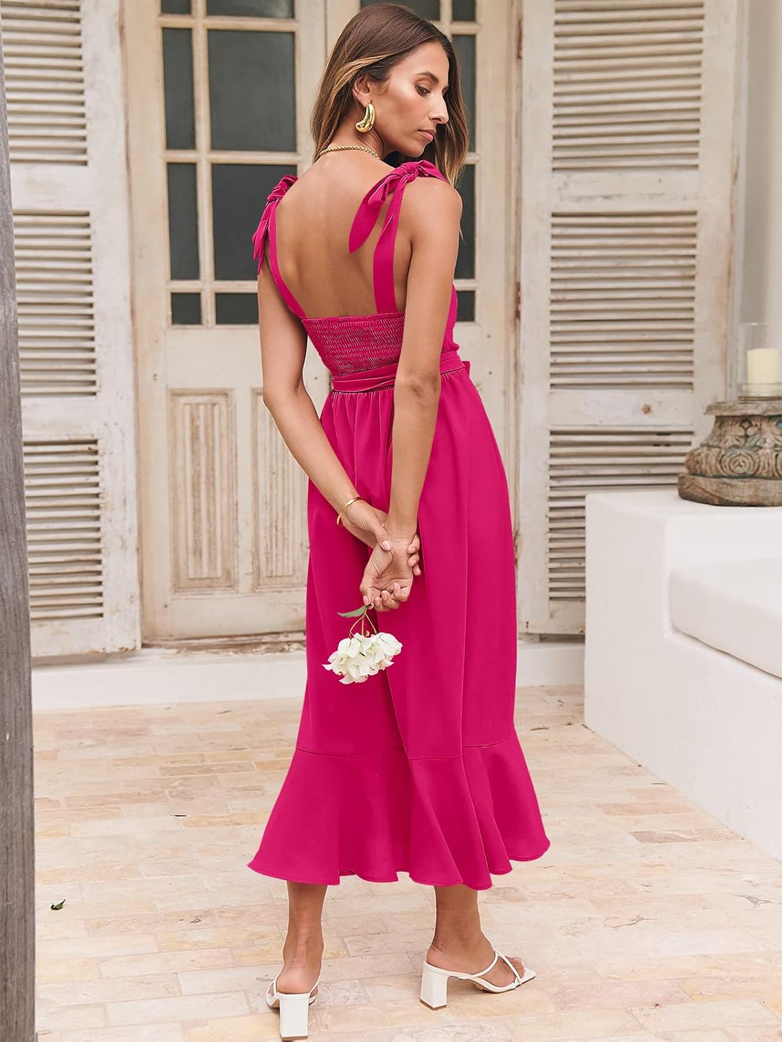 ANRABESS Women's Square Neck Ruffle Split Midi Elegant Formal Wedding Guest Cocktail Bridesmaid Graduation Party Dresses