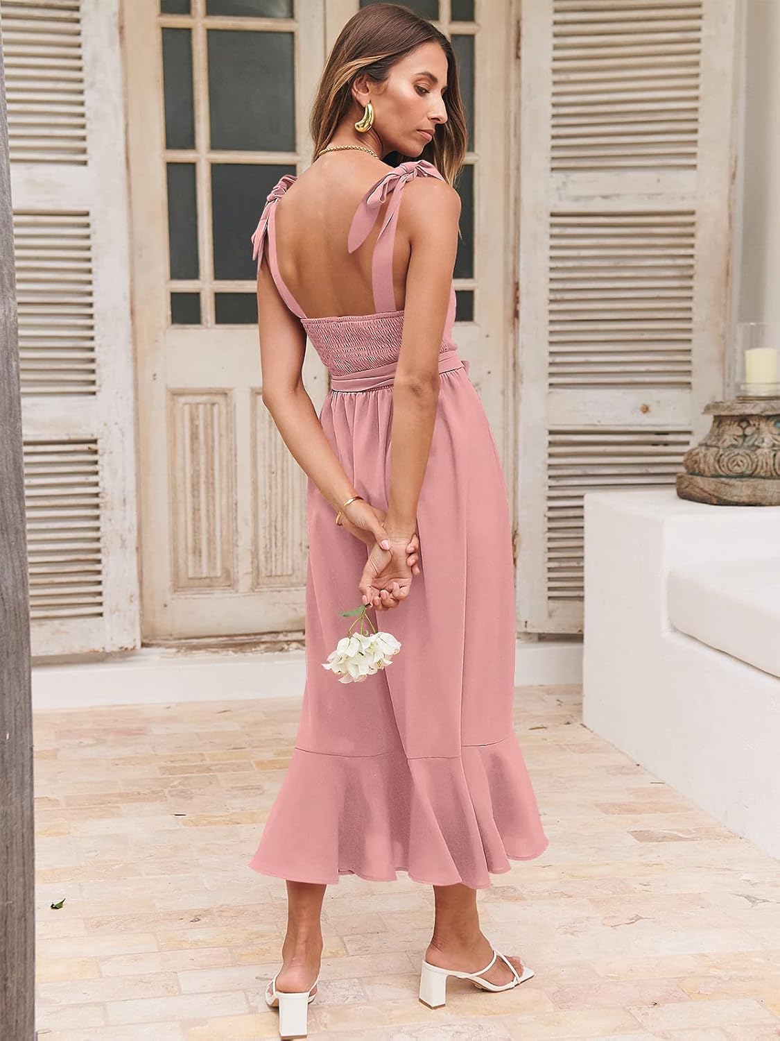 ANRABESS Women's Square Neck Ruffle Split Midi Elegant Formal Wedding Guest Cocktail Bridesmaid Graduation Party Dresses