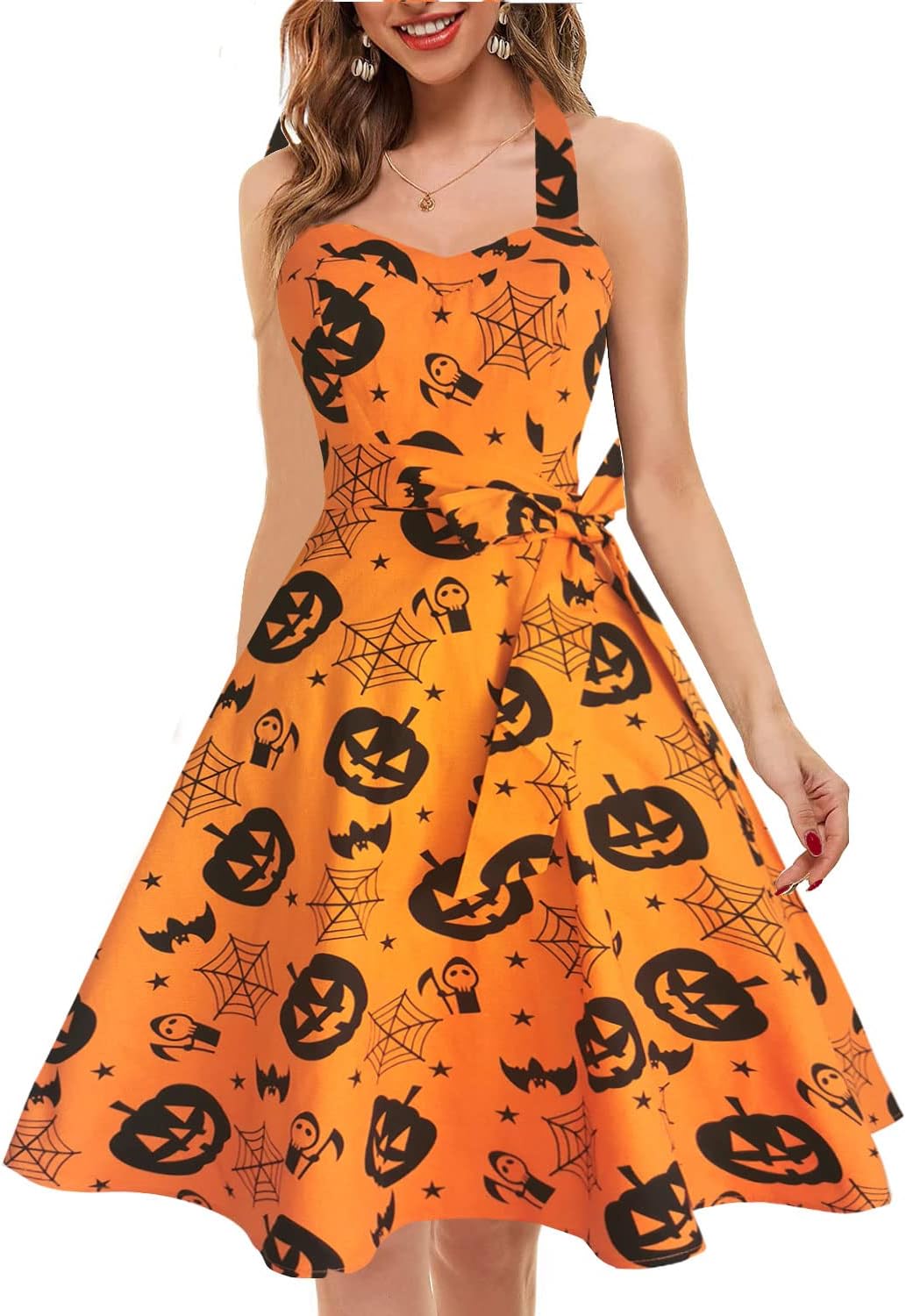 Topdress Women'sVintage Polka Audrey Dress 1950s Halter Retro Cocktail Dress
