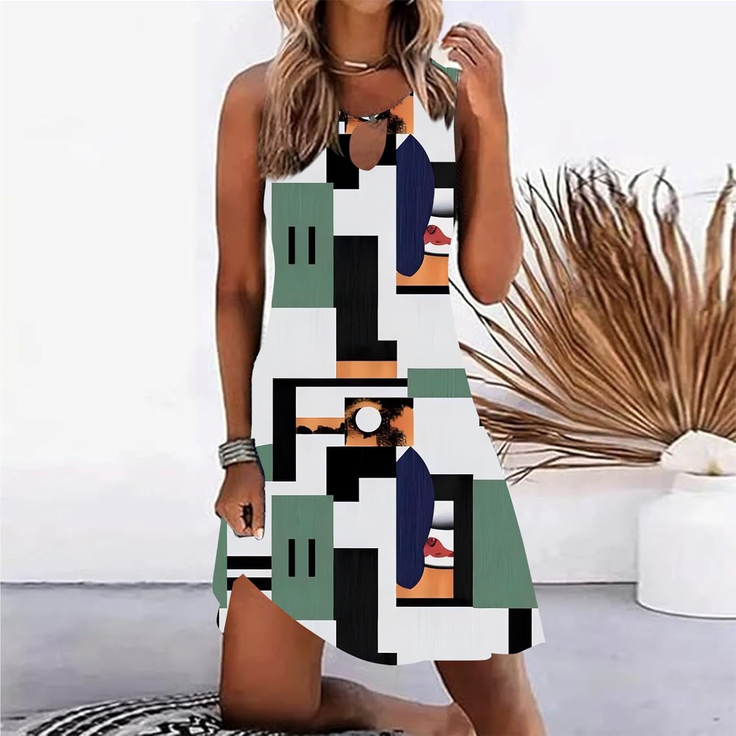 Summer Dresses for Women 2025 Vacation Beach Casual Vintage Midi Sundresses Sexy Sleeveless V Neck Boho Tank Dress