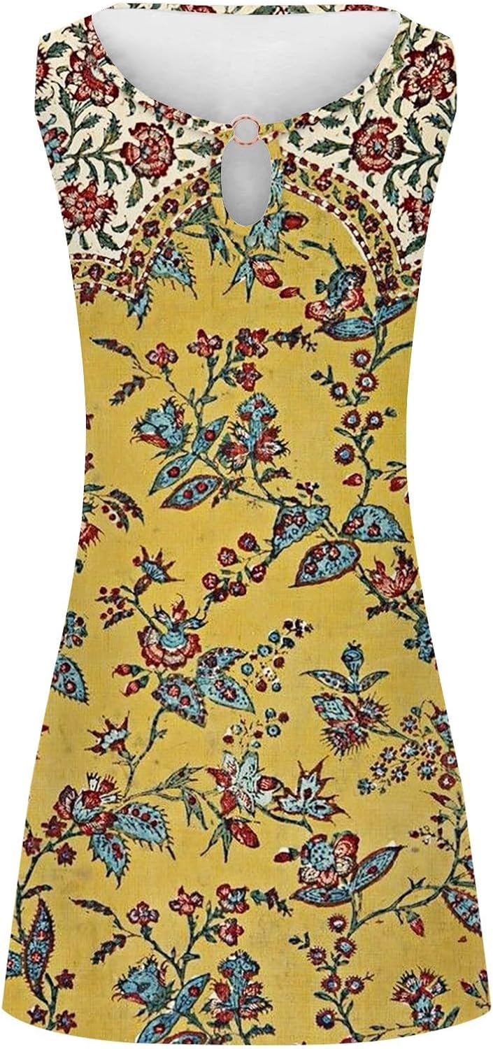 Summer Dresses for Women 2025 Vacation Beach Casual Vintage Midi Sundresses Sexy Sleeveless V Neck Boho Tank Dress