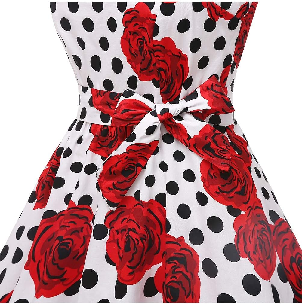 Topdress Women'sVintage Polka Audrey Dress 1950s Halter Retro Cocktail Dress