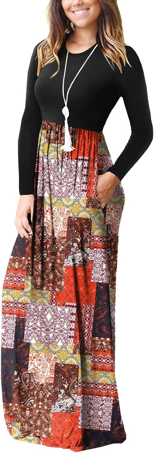 VIISHOW Women's Long Sleeve Loose Plain Maxi Dresses Casual Long Dresses with Pockets