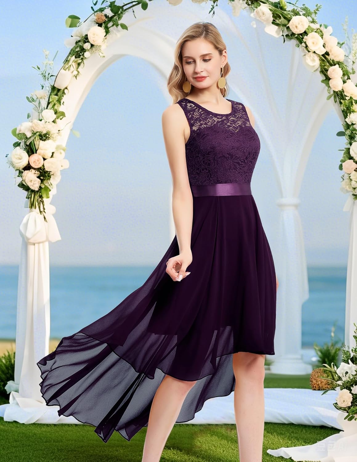 BeryLove Cocktail Prom Dresses 2025 Formal Wedding Guest Dresses Sleeveless Lace High Low Homecoming Dress
